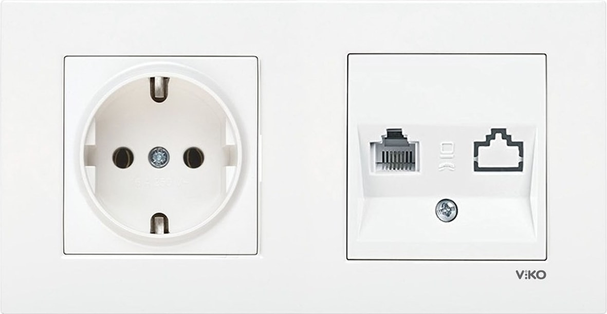 Karre Beyaz 2'li Set Topraklı Priz ve Telefon Nümeris Cat3 Set