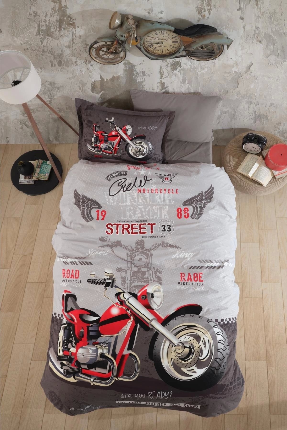 Street King Gri Tek Kişilik %100 Pamuk Nevresim Takımı