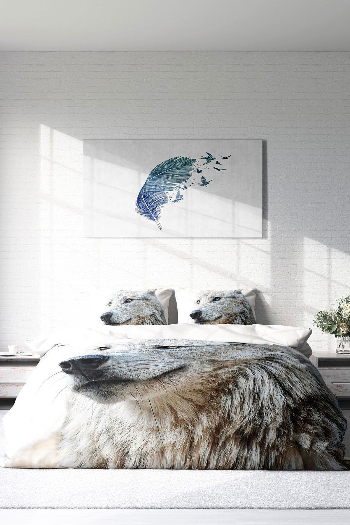 White Wolf Naturel Çift Kişilik Nevresim Takımı