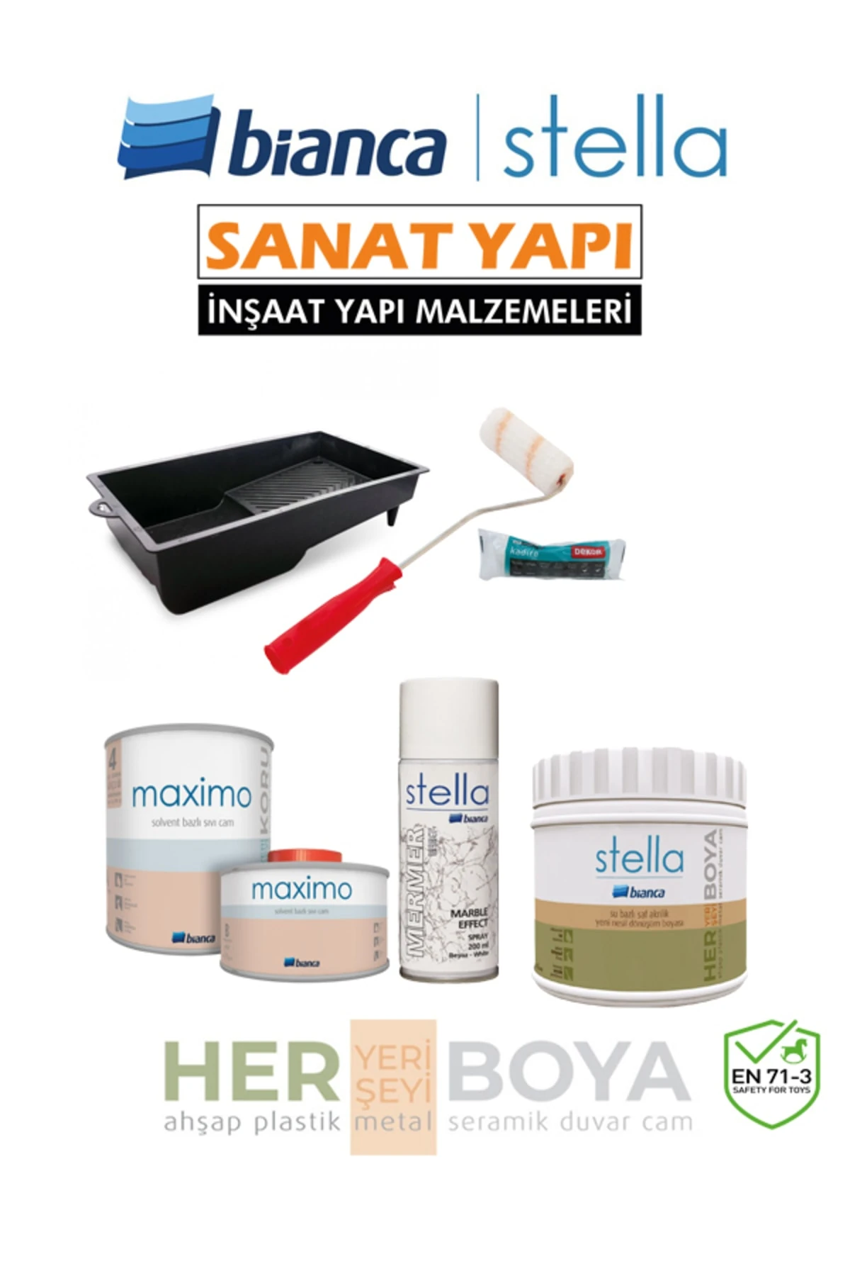 Set 500Ml - Siyah Boya + Mermer Effekt Sprey + Maximo Sıvı Cam Parlak