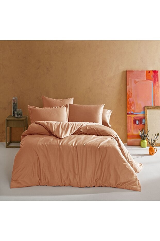 Mix&Match Pamuk Saten Çift Kişilik Saten Nevresim Kılıfı Turuncu