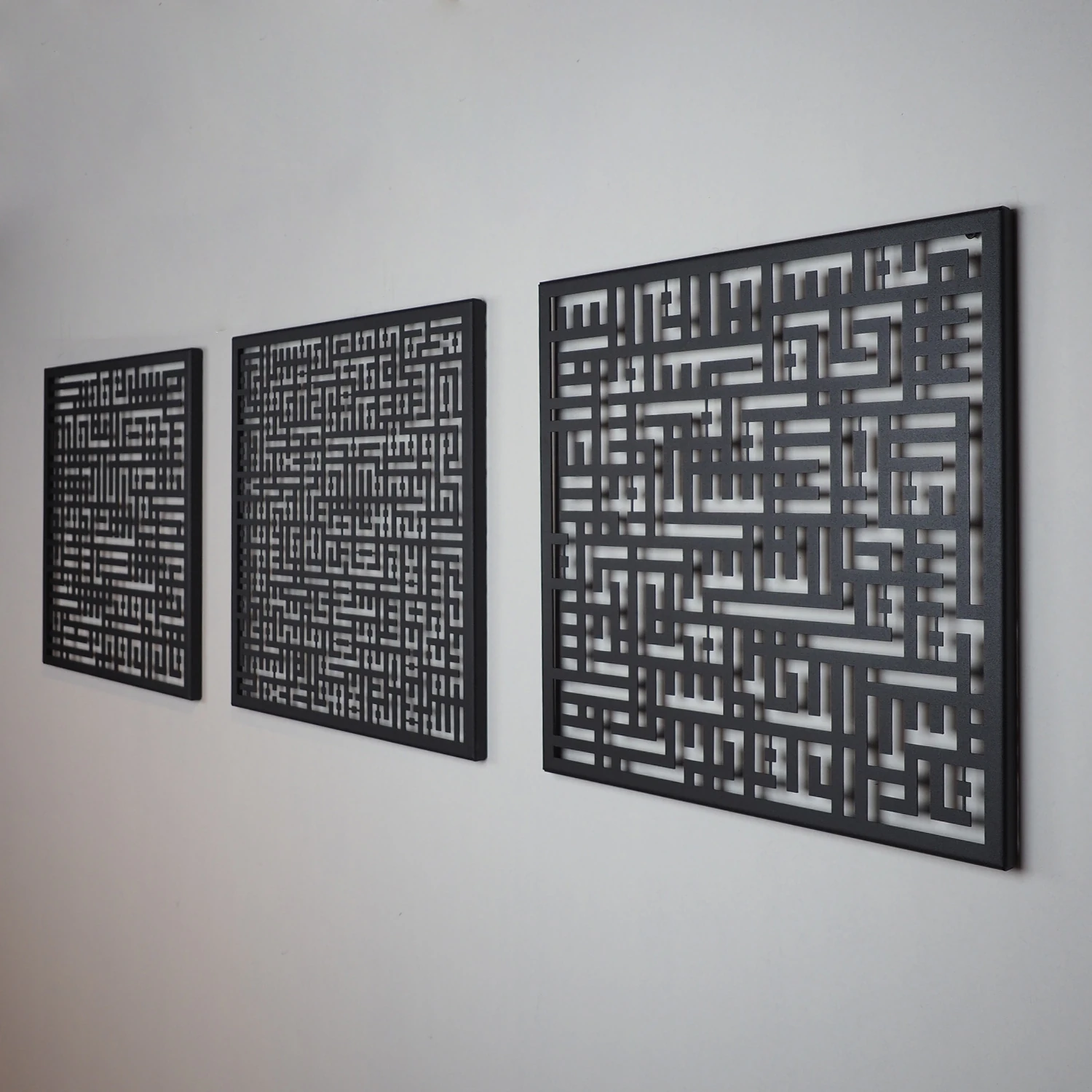 Ayetel Kürsi, Felak ve Nas Suresi 3'lü Set Kufi Islami Metal Tablo - Dini Duvar Tabloları - Siyah - WAM084