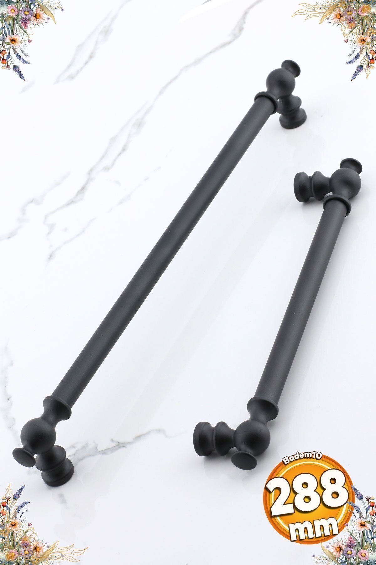 BADEM10 Arya (PREMİUM) 288 Mm Krom Siyah Mobilya Mutfak Çekmece Metal Dolabı Dolap Kapak 288 Mm Kulpu Kulbu