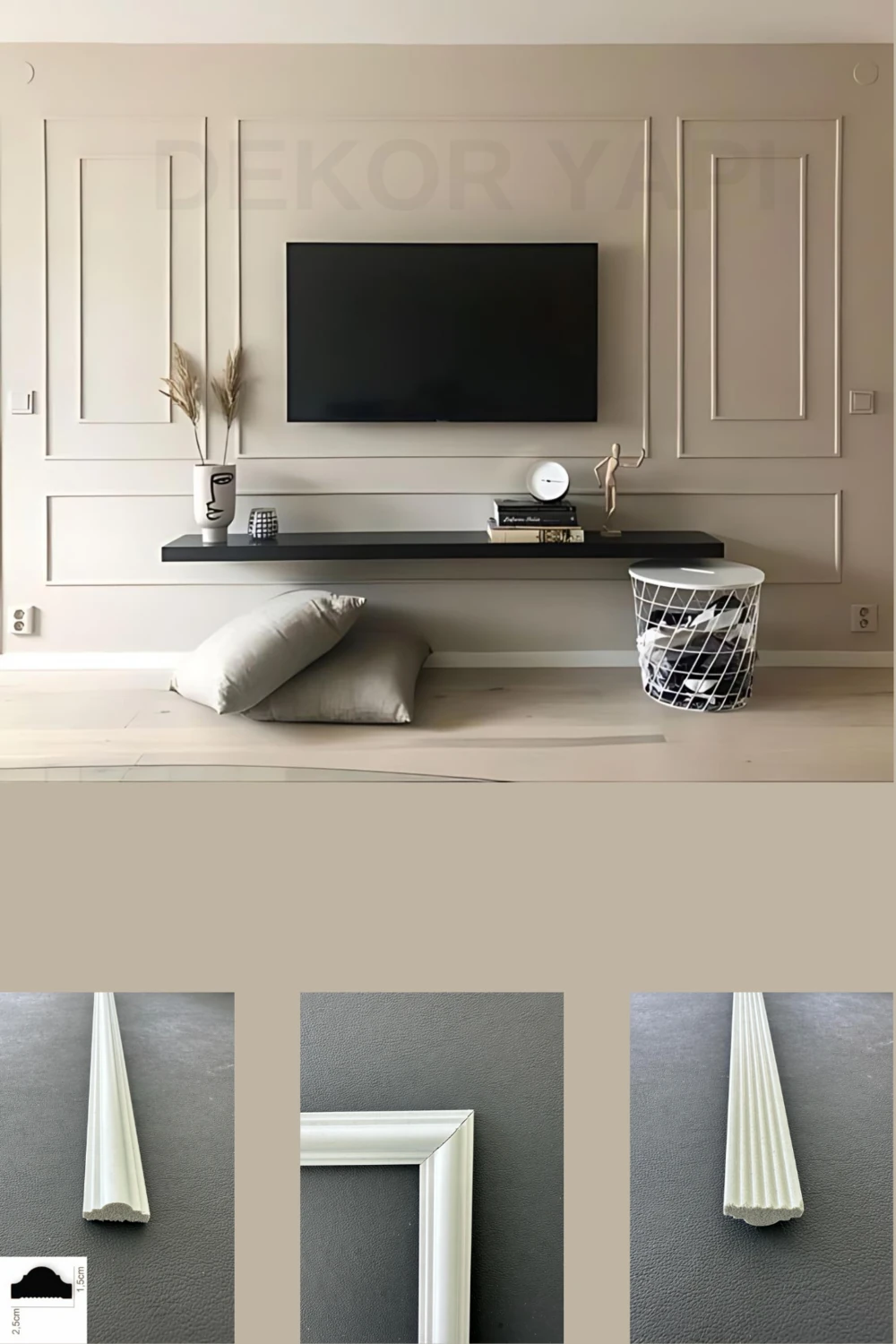 Dekoratif Boyanabilir 2,5 cm Duvar Çıtası Kesimli Hazır Paket Televizyon Ünitesi