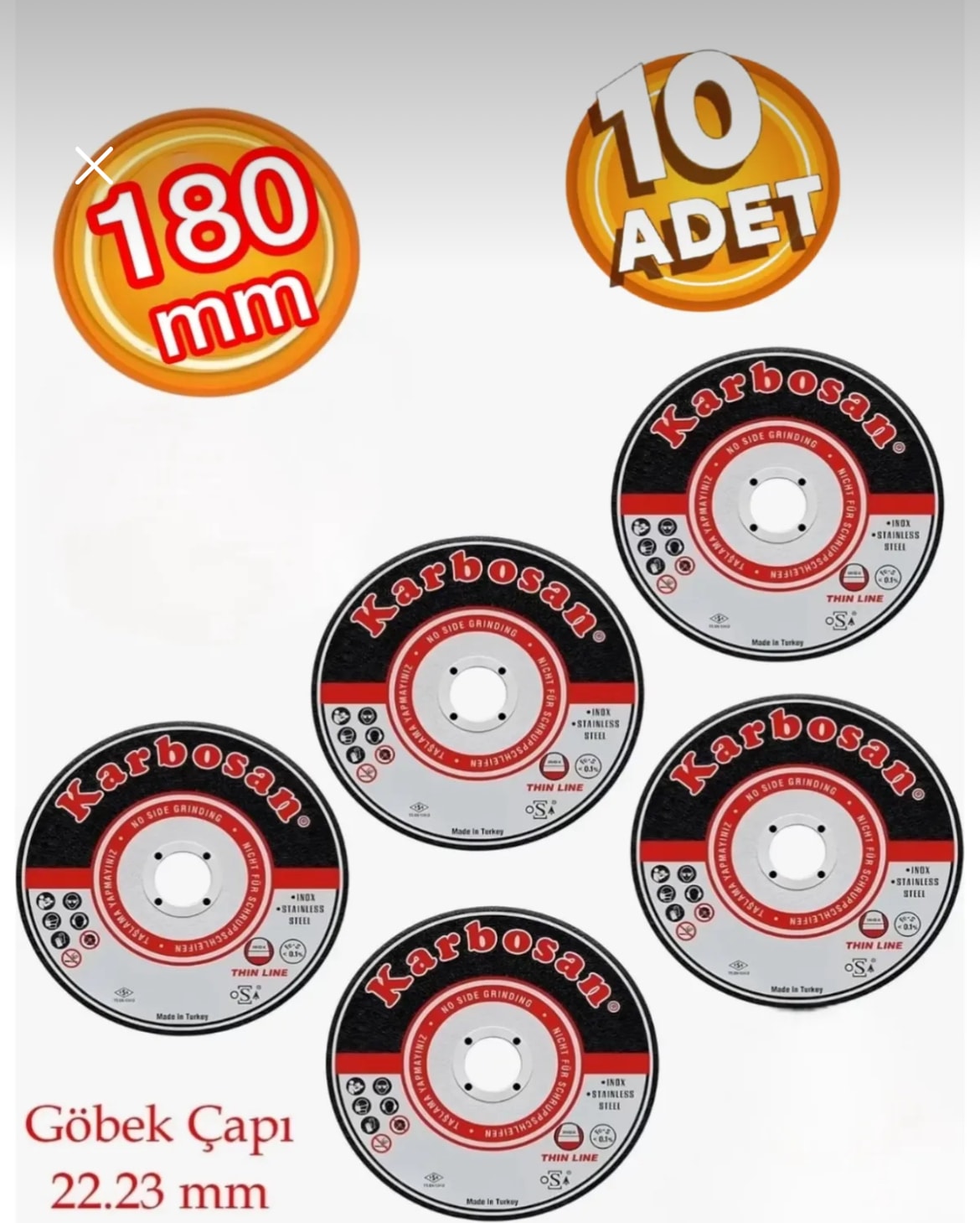 KARBOSAN 180X1,9X22.23 Metal Inox Kesici Taş (10 Adet)