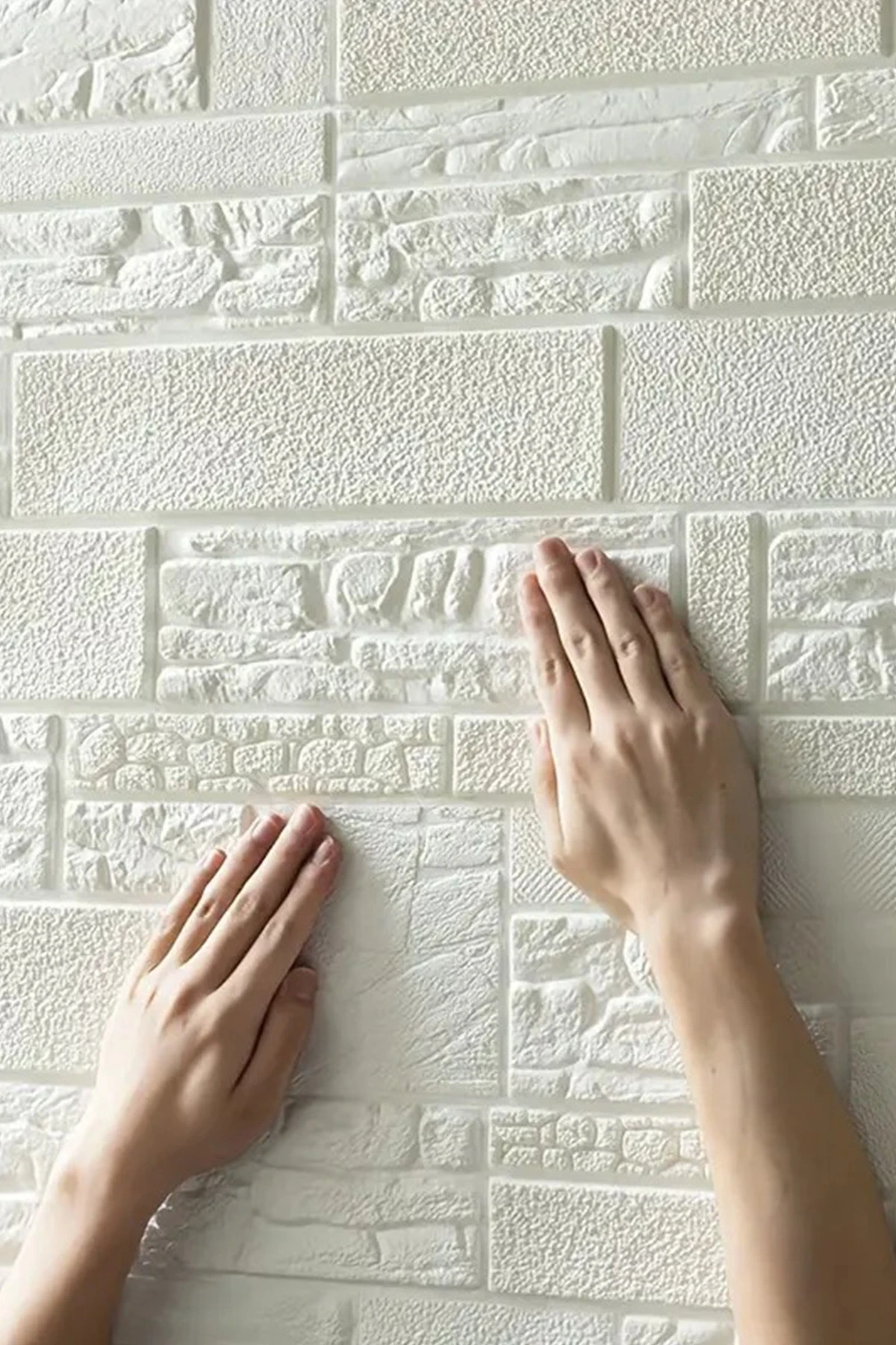 Beyaz Dekoratif Kendinden Yapışkanlı Taş Ev Tuğla Kesme Taş Duvar Paneli Köpük 70x70cm 0,50M²