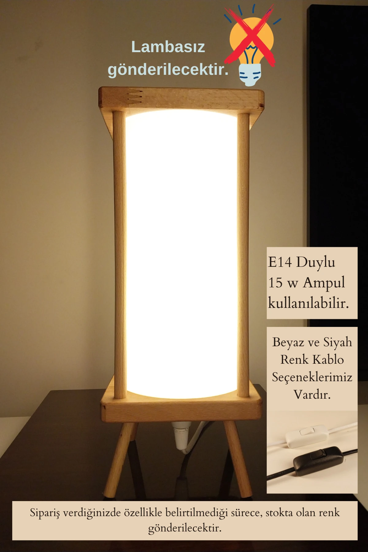 Aç-kapa Anahtarlı Lambader, Abajur, Hediyelik Gece Lambası, Abajur, Ahşap Lambader