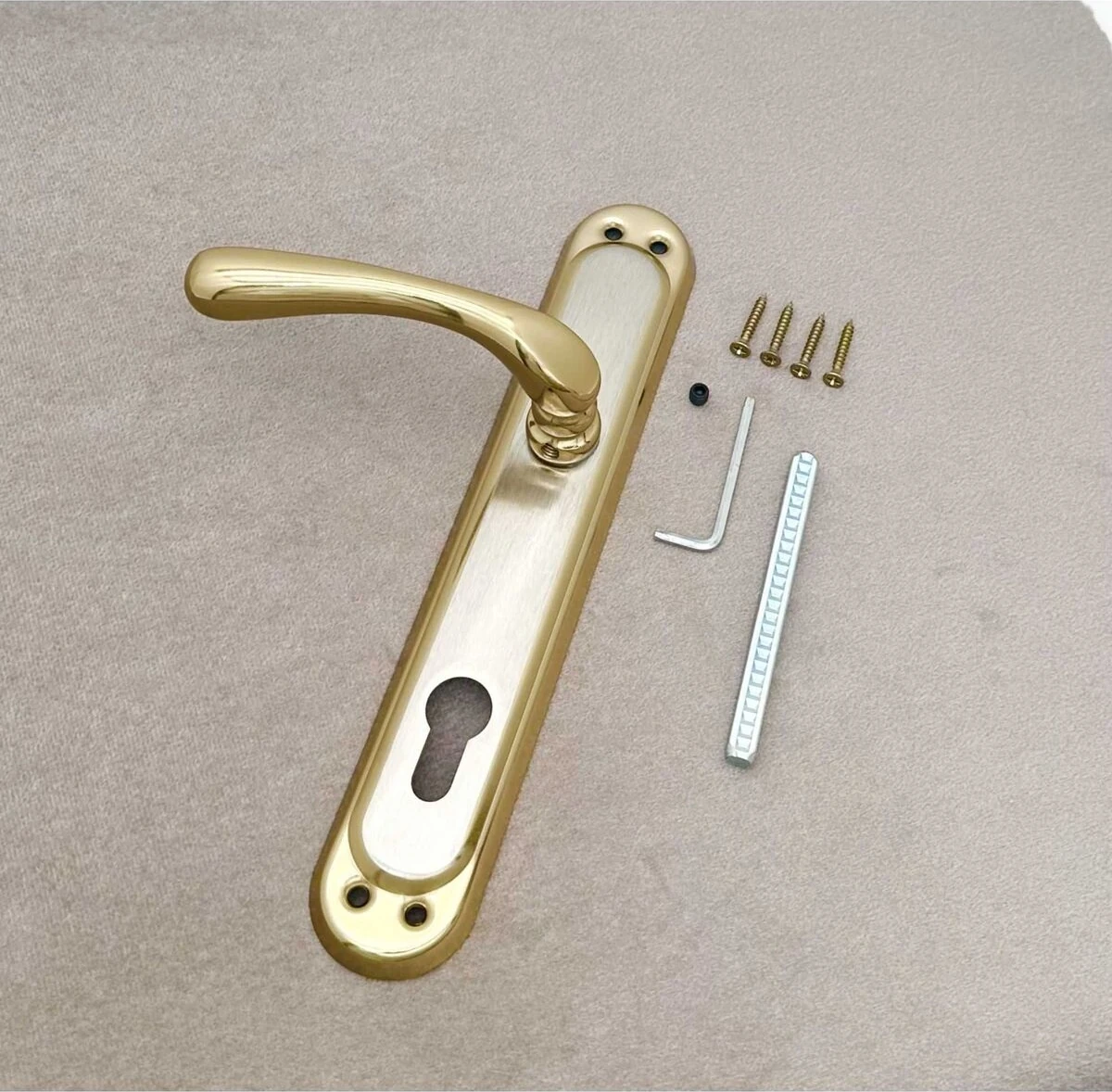 Kumru Titanyum Saten Aynalı Yale Çelik Kapı Kolu + Kapı Babası Sol Basar Tek Yön