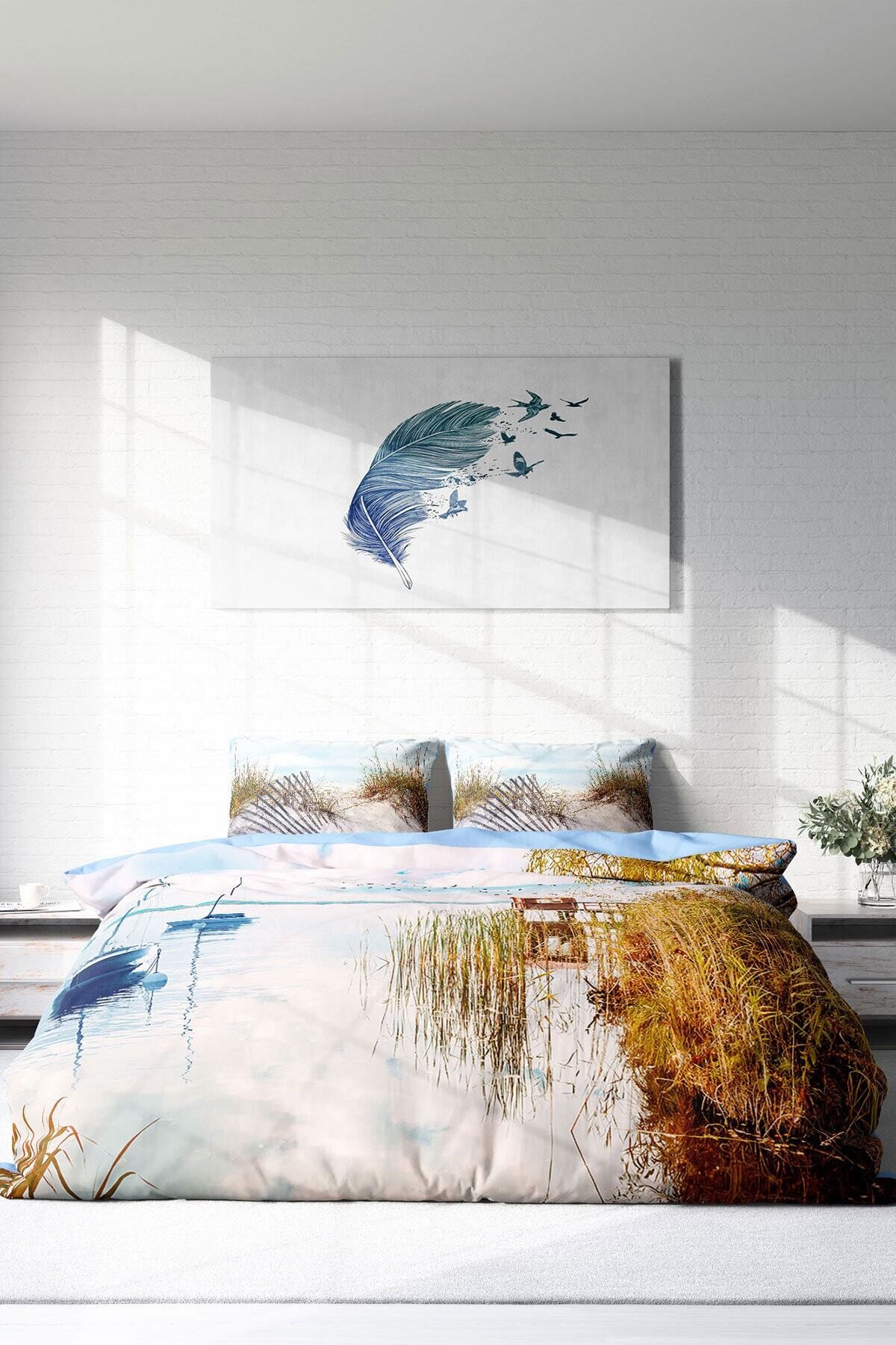 Kıng Sıze Reeds 3d Dijital Baskılı Çift Kişilik Nevresim Takımı 220x240cm