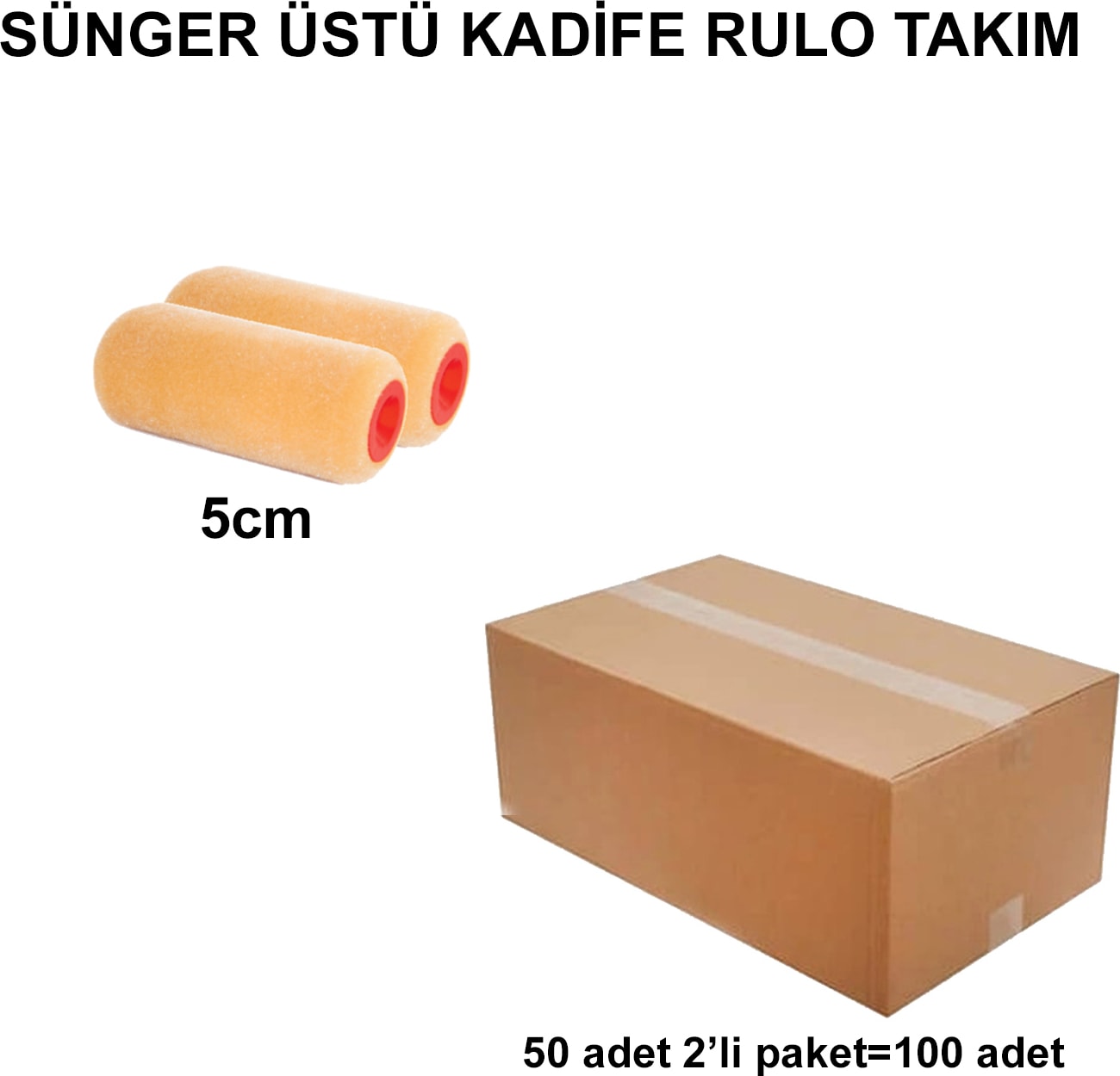 Izmir Fırça Arge Toptan Sünger Üstü Kadife Rulo 5cm (2'li) 100 Adet 014503