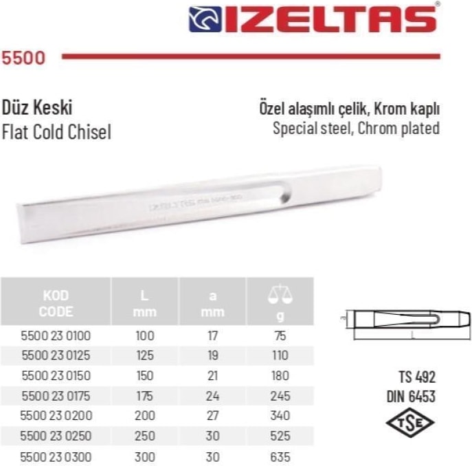 300 mm Düz Keski Krom Kaplı 5500 23 0300