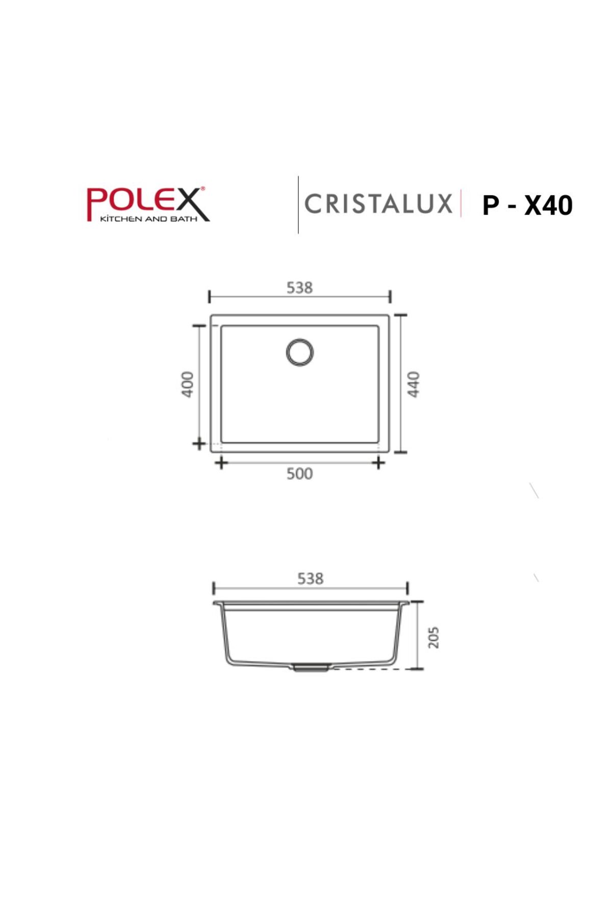 Cristalüx Granit Evye P-x40 Toprak Tezgah Altı Ve Tezgah Üstü Kare Mutfak Evyesi 53,8x44cm