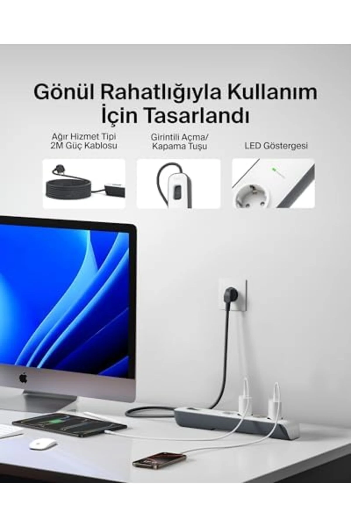 Surgemaster 4'lü priz, yüksek gerilim korumalı (2 m kablo) beyaz/gri BSV400vf2M 1157054
