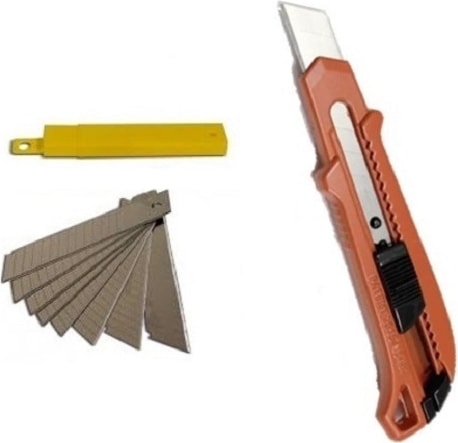 1 Adet Metal Kalın 18 mm Maket Bıçağı ve 10 Adet Kalın Maket Bıçağı Ucu Geniş Falçata