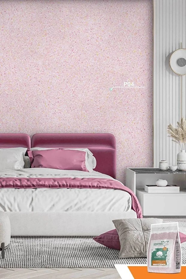 Isı Ve Ses Yalıtımlı Sürülen Duvar Kağıdı | Kendinden Yapışkanlı | Pembe | P04-1,5 Kg | 5m²