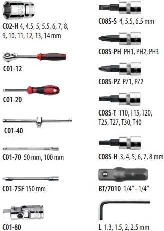 C00-46Ph2 46 Parça 1/4” 6 Köşe Lokma Takımı - Metal Kutu