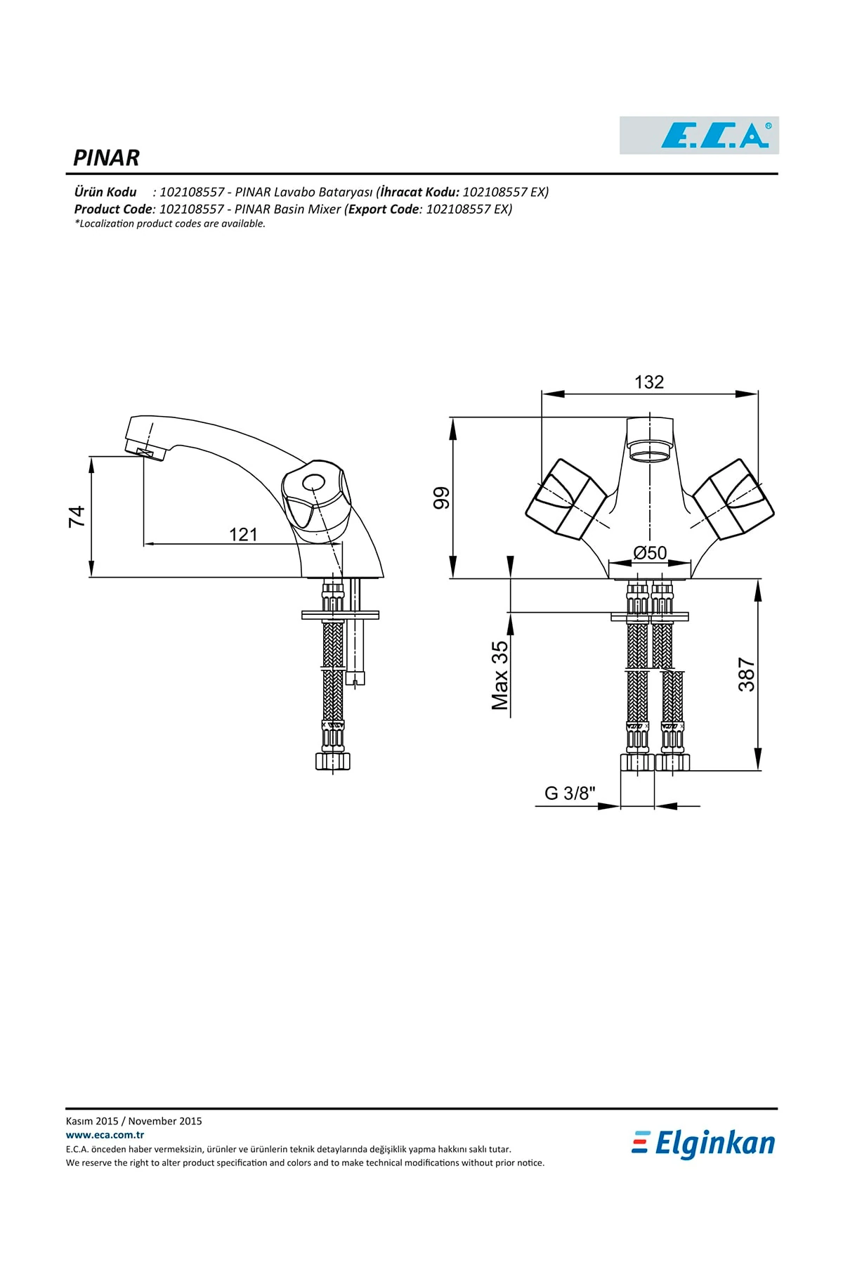 Pınar Lavabo Bataryası 102108557 (20 Yıl Garantili)