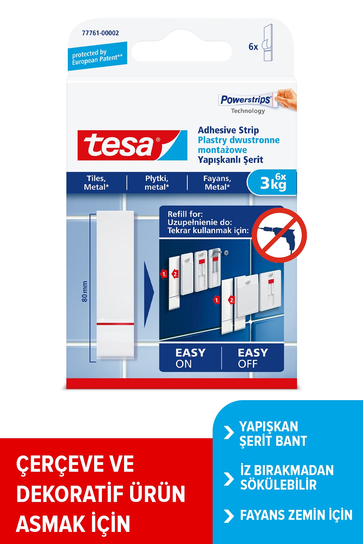 Yapışkan Şerit Yedek Bantlar, Iz Bırakmadan Sökülebilir, Fayans Ve Metal Yüzeyler Için, 3kg X 6 Adet
