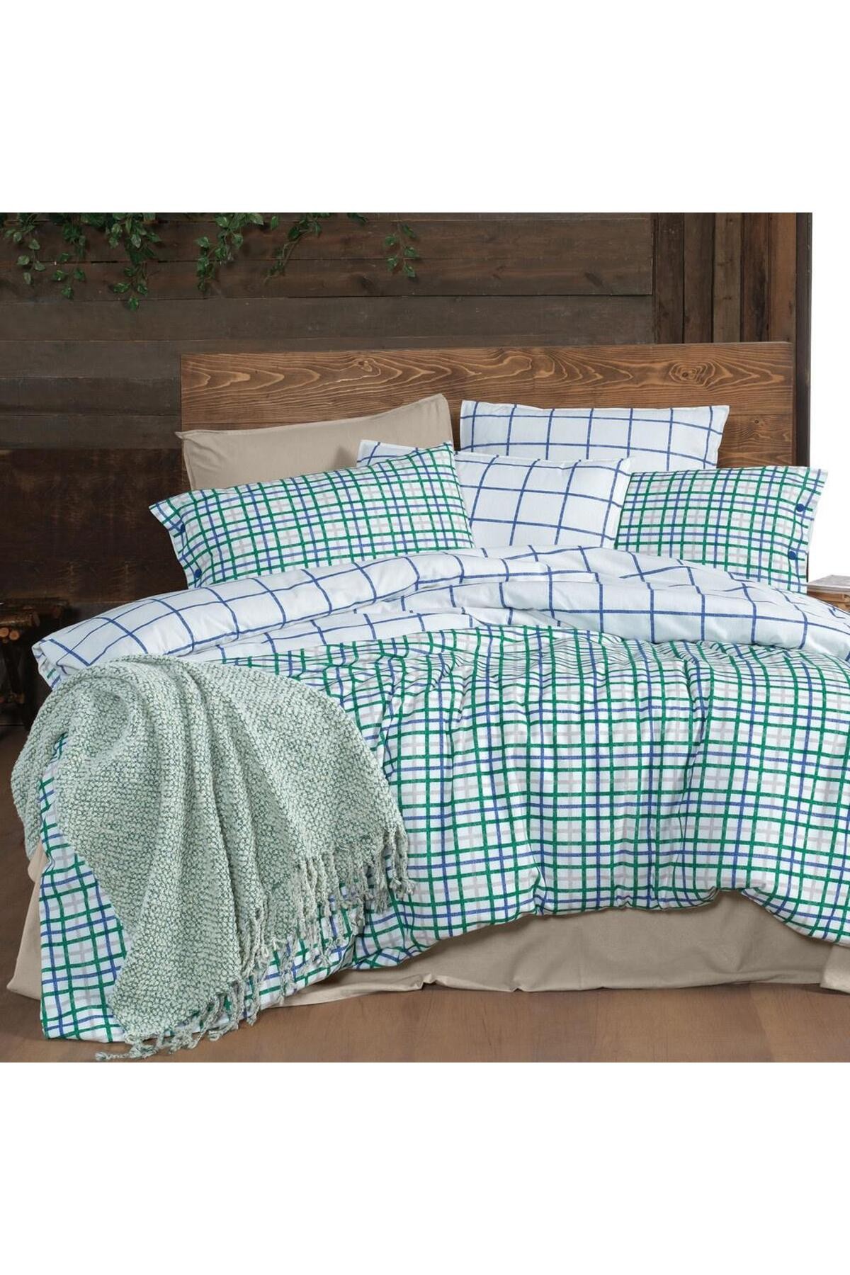 Mayon King Size (Battal Boy) %100 Pamuk Flanel (Pazen) Nevresim Takımı Mavi
