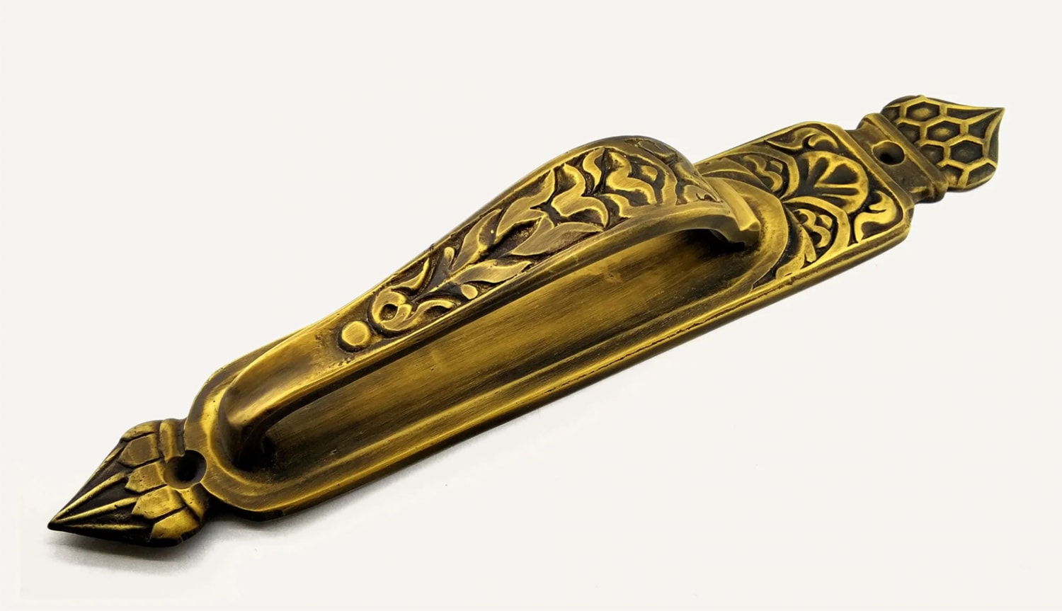 Antika Tarz Dekoratif Pirinç Kubbeli Çekme Kapı Kolu - 396X68 Mm, Antik
