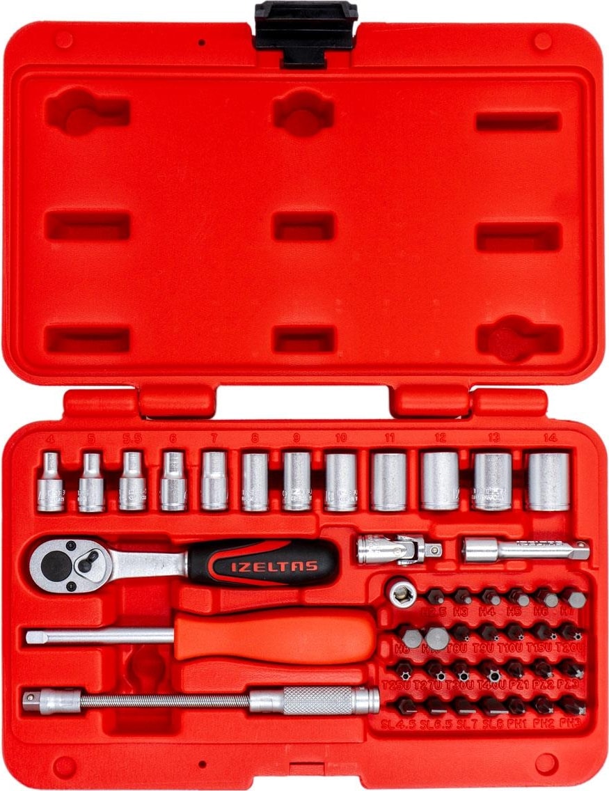 Izeltaş 1/4" Altı Köşe Mini Lokma Anahtar ve Bits Set 45 Parça