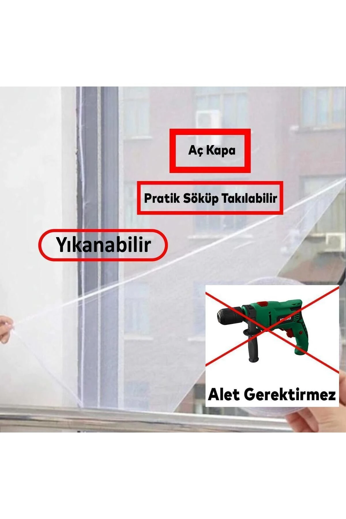 Hazır Sineklik Beyaz Tek Kat Sök Tak Pratik Yıkanabilir Pencere Kapı Sinekliği 75x125 Cm