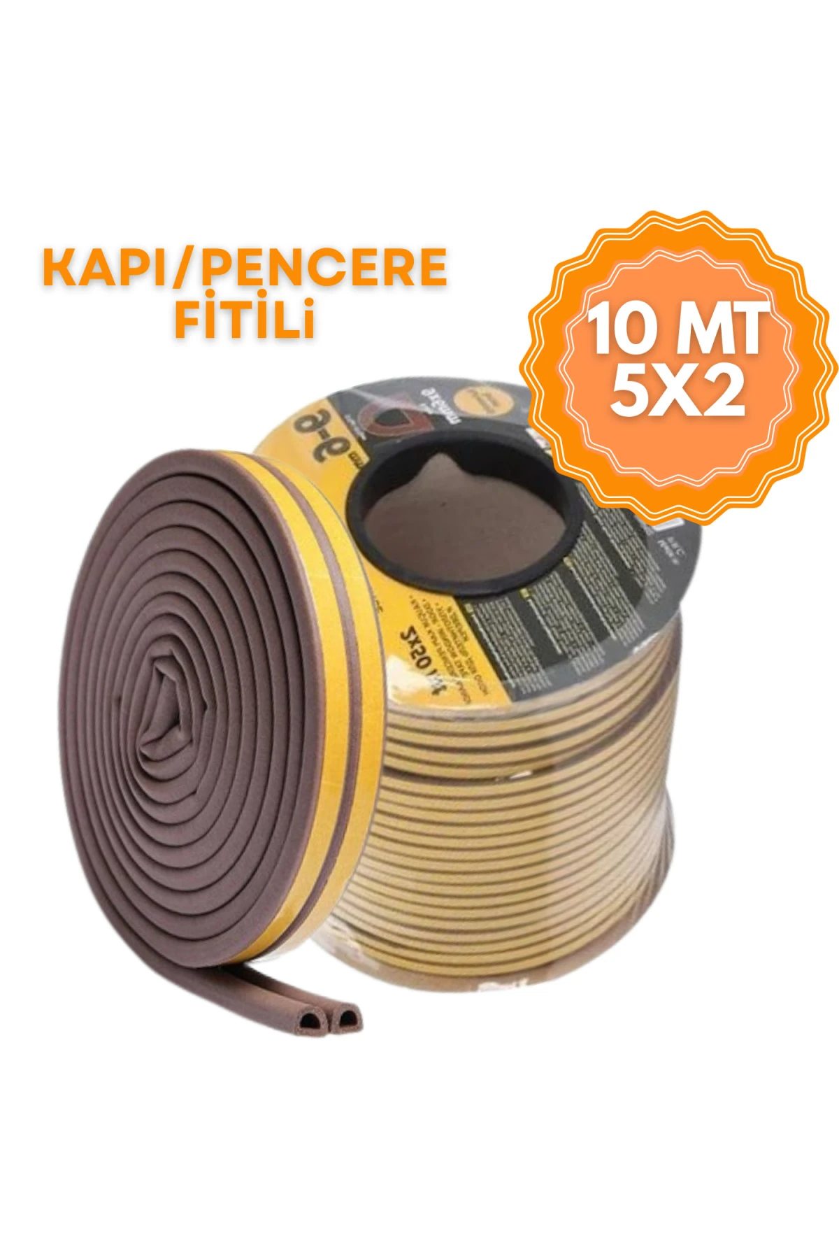 Yapışkanlı Kapı, Pencere Fitili, Kapı & Pencere Bandı Contası, Kahve 10 mt (5x2mt)