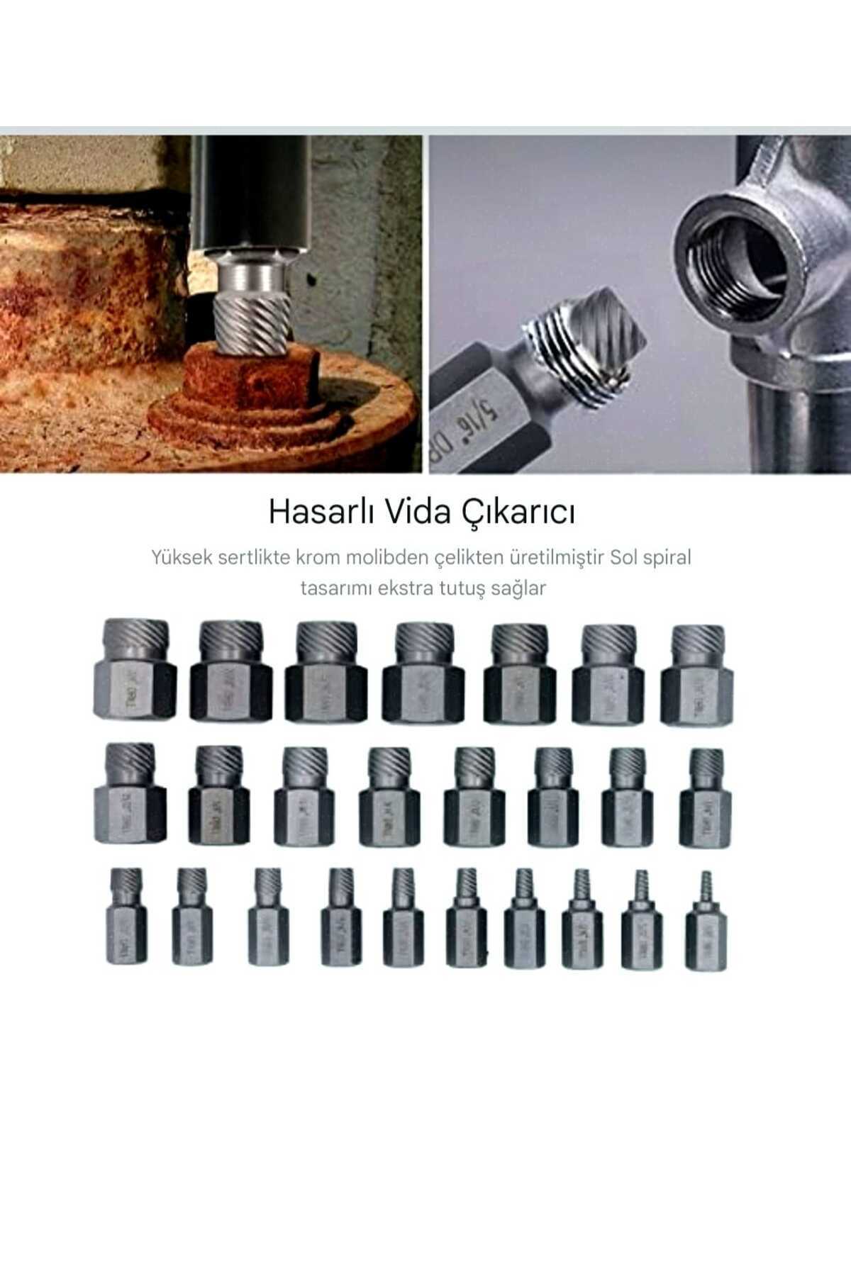 Hasarlı Vida Çıkarıcı Seti, 25 Adet Kolay Çıkan Sıyrılmış Vida Çıkarıcı Seti