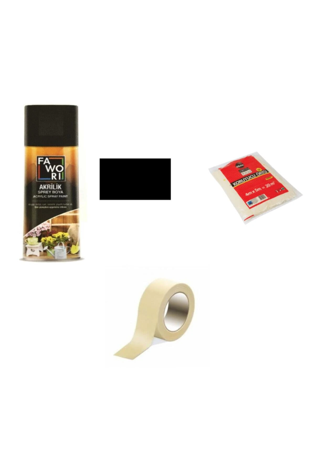 Metalik Sprey Boya Metalik Siyah / 20m2 Koruma Örtüsü / 5cm Maskeleme Bandı