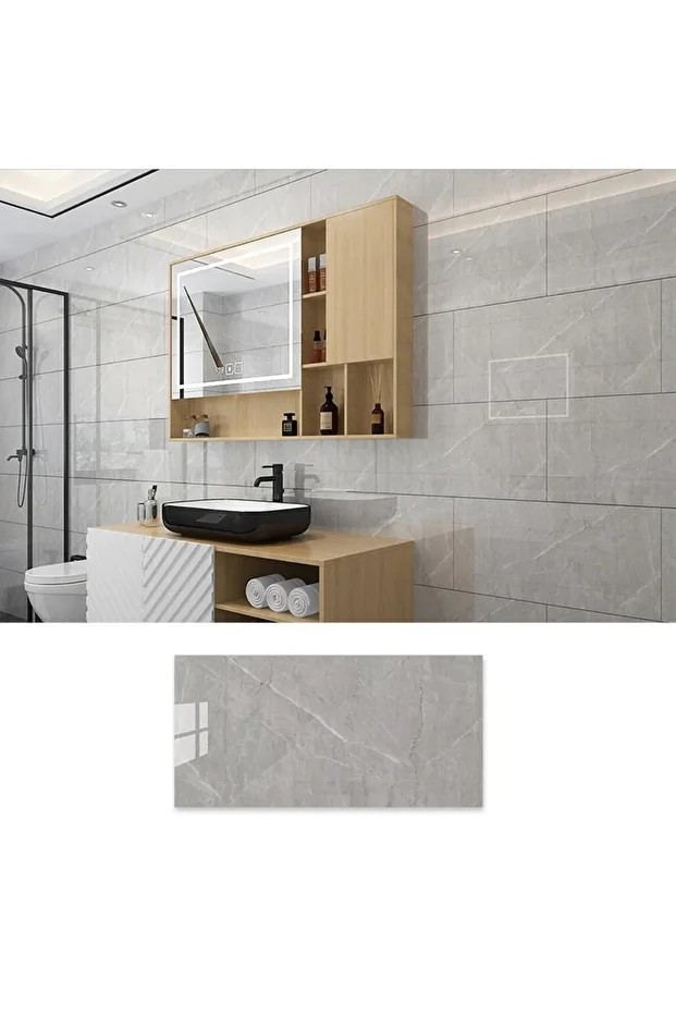 Bs1744 Mermer Desenli 6 Adet 60x30cm Yapışkanlı Esnek Karavan Banyo Duvar Kaplama Paneli Shiny-2