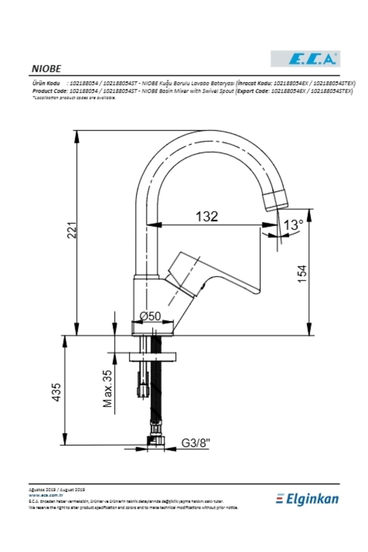 NİOBE KUĞU BORULU LAVABO BATARYASI 102188054