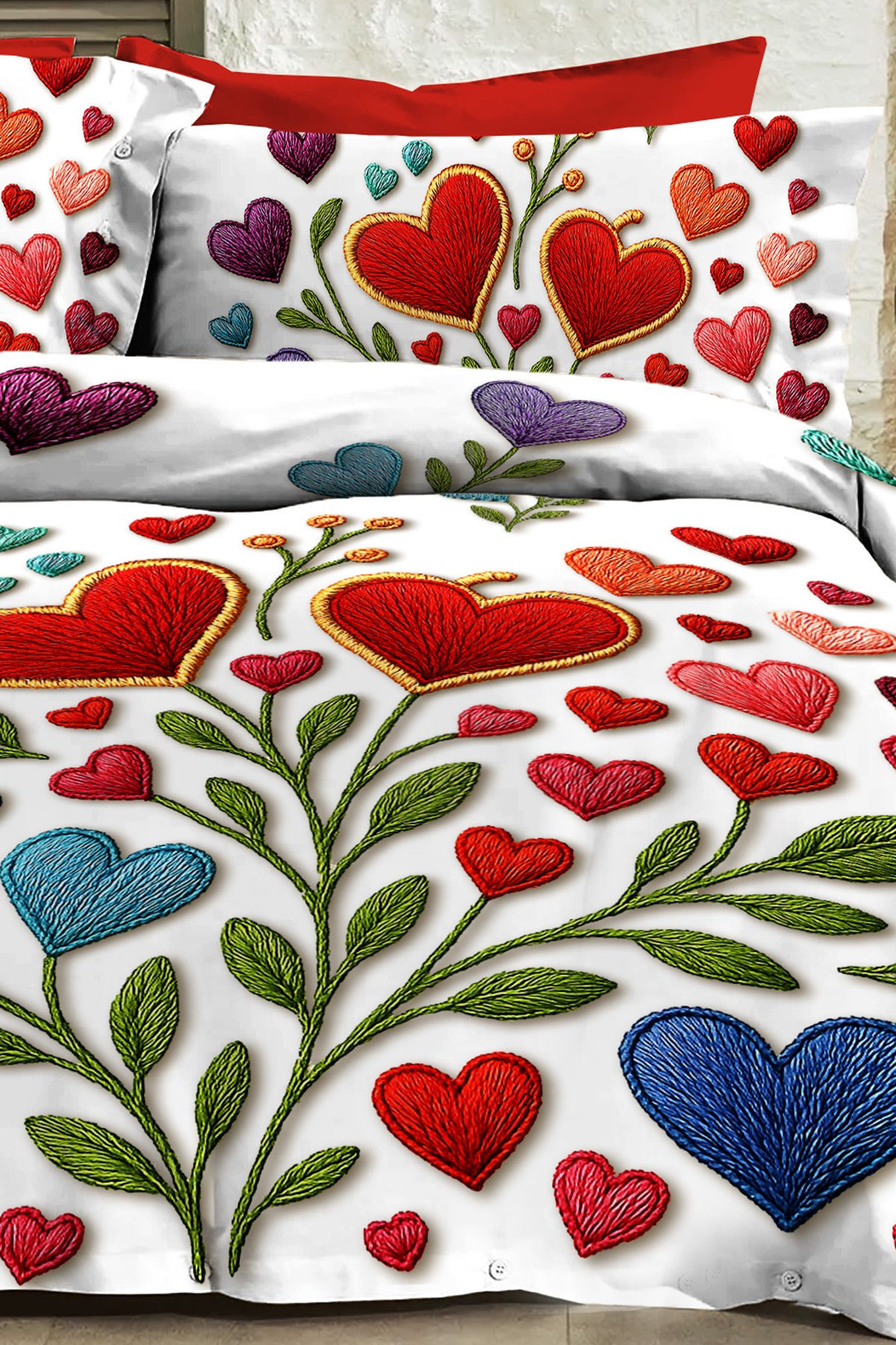 %100 PAMUK Ranforce Çeyizlik Luxury 5D Dijital Çift Kişilik Nevresim Takımı Embroidered heart