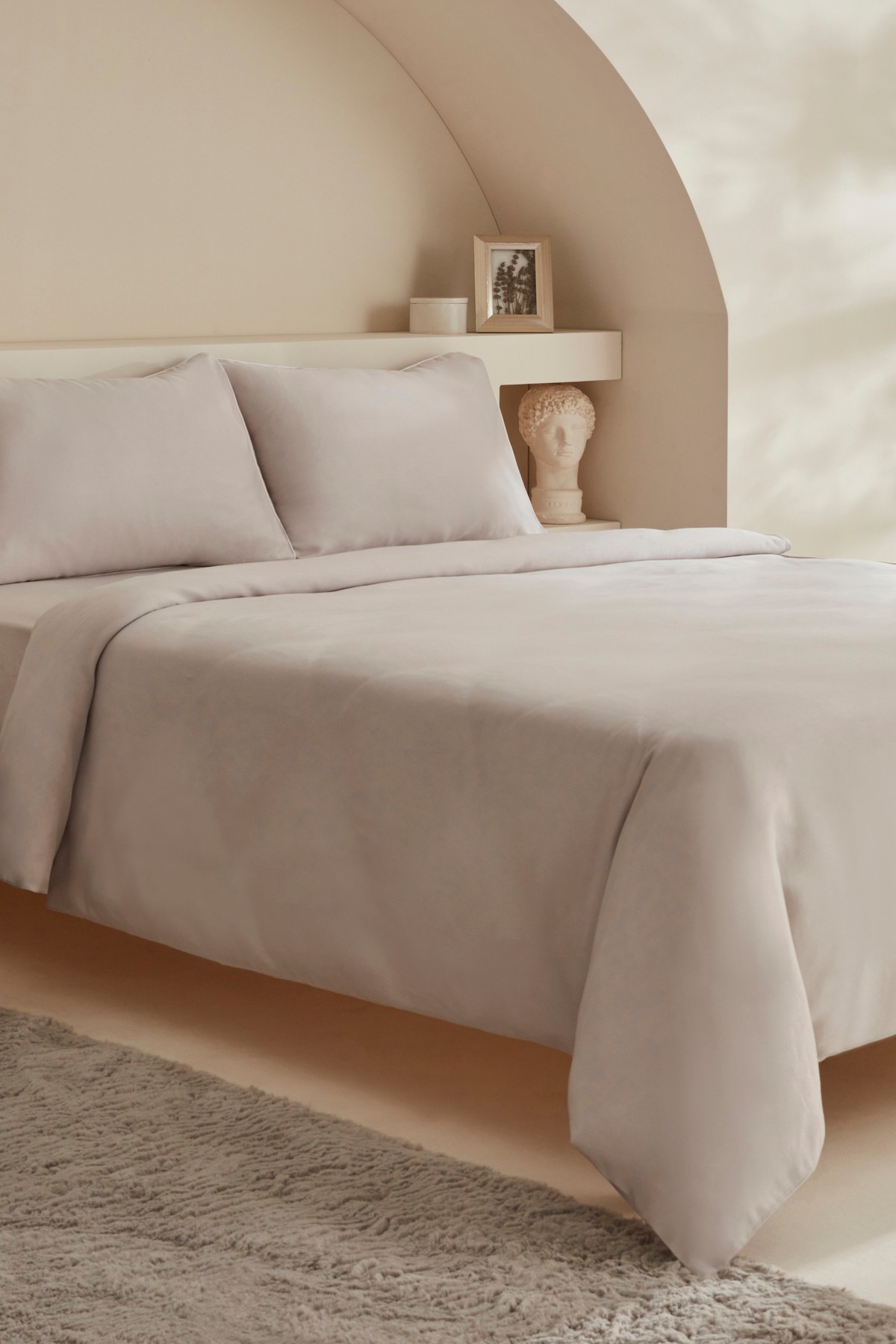 White Collection Vinas Çift Kişilik Saten Biyeli Nevresim Takımı Açık Gri