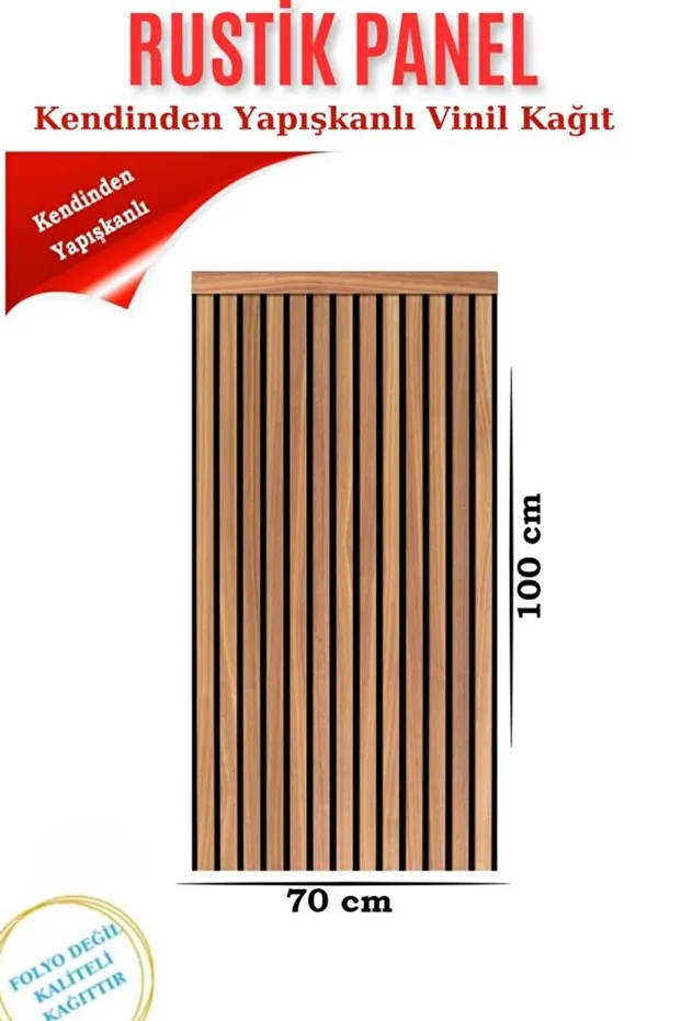 70cmx100cm 1 Adet Rustik Model Ahşap Yapışkanlı Vinil Duvar Kağıdı Çıta Lambiri Panel Desenli