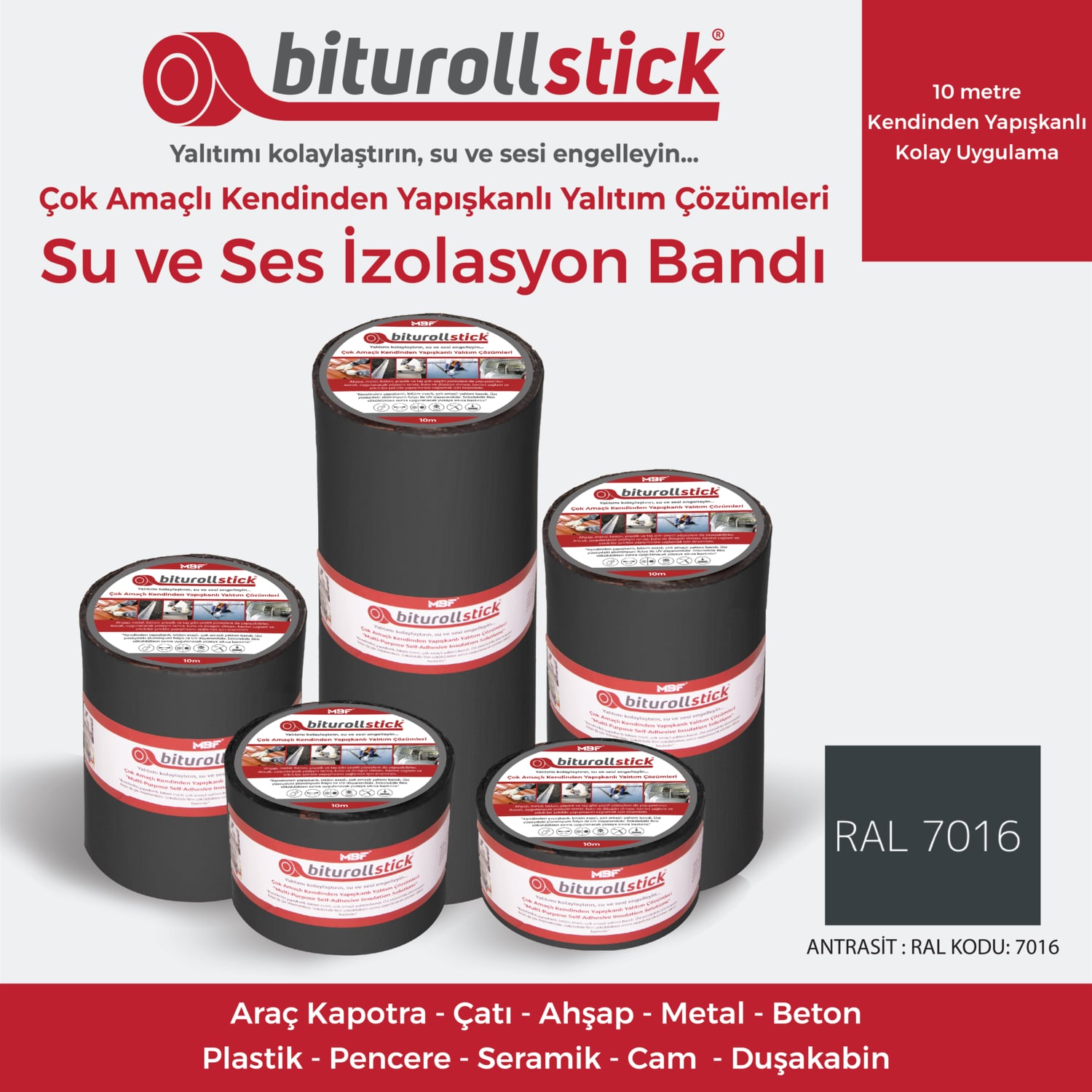 OZKUVVET 1 mm 10 cm Antrasit 10 mt - Yapışkanlı Su Yalıtımı ve Ses Yalıtım Bandı