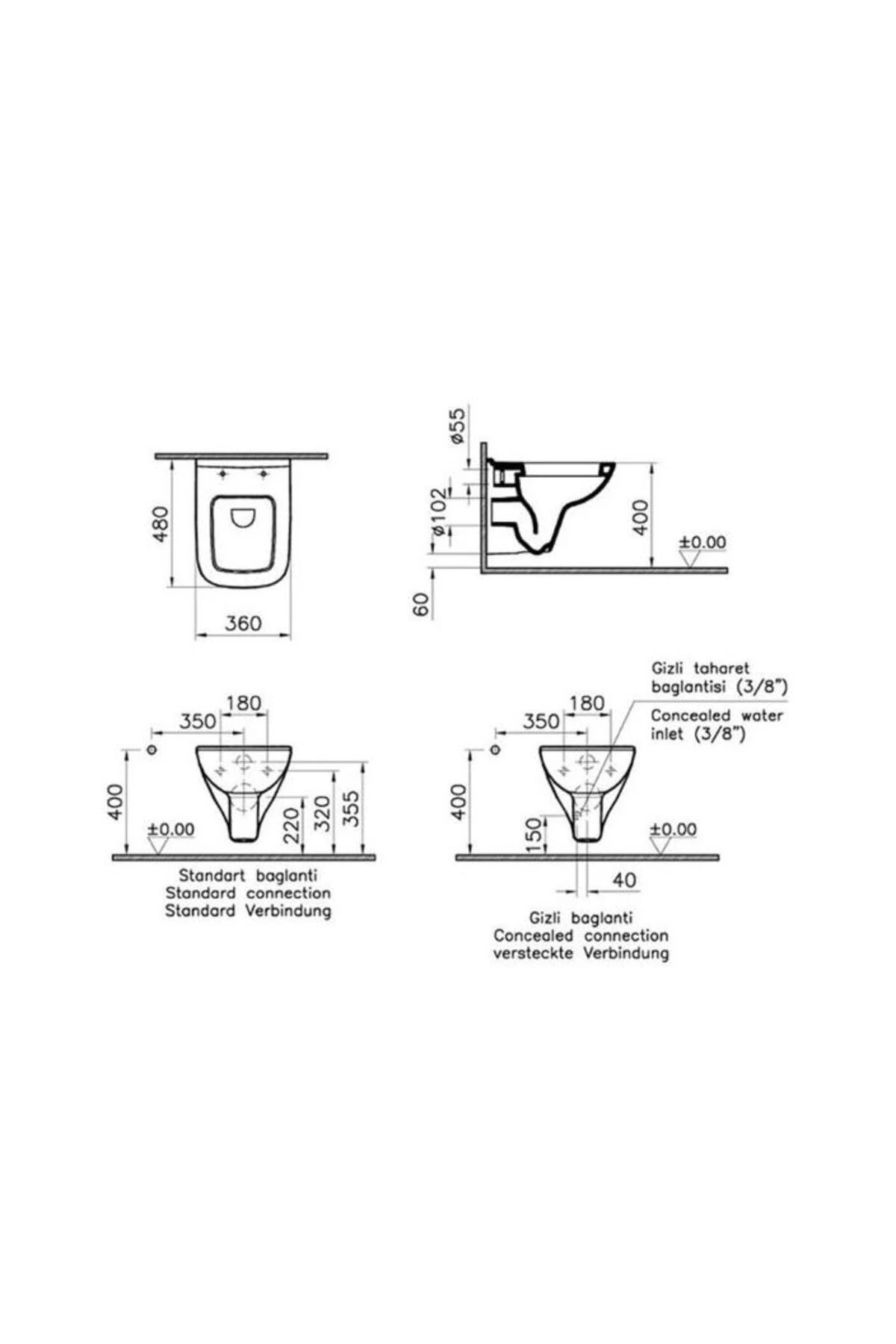 S20 Square Asma Klozet 48cm + S20 Klozet Kapağı