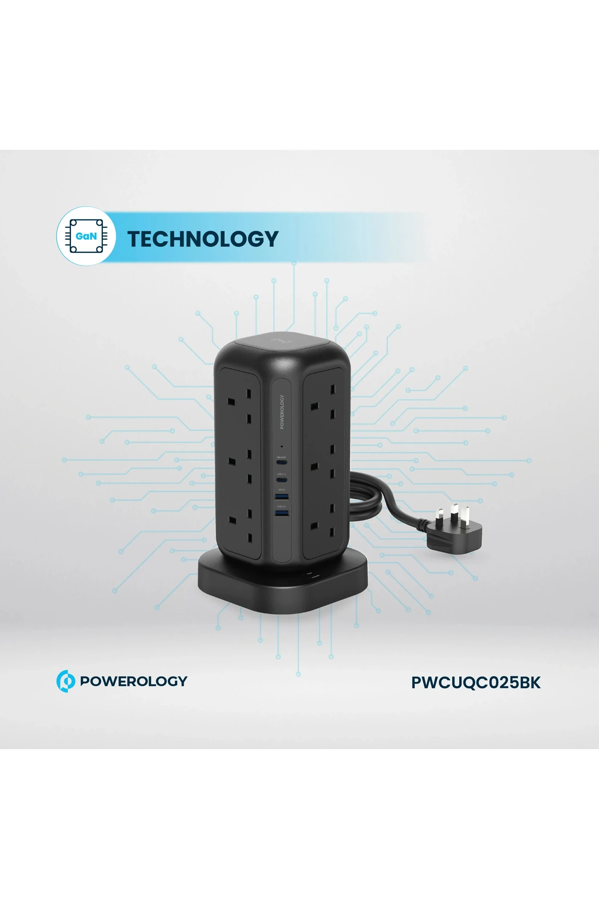 12 Prizli GaN Kule Tipi Çoklu Priz USB ve Kablosuz Şarj