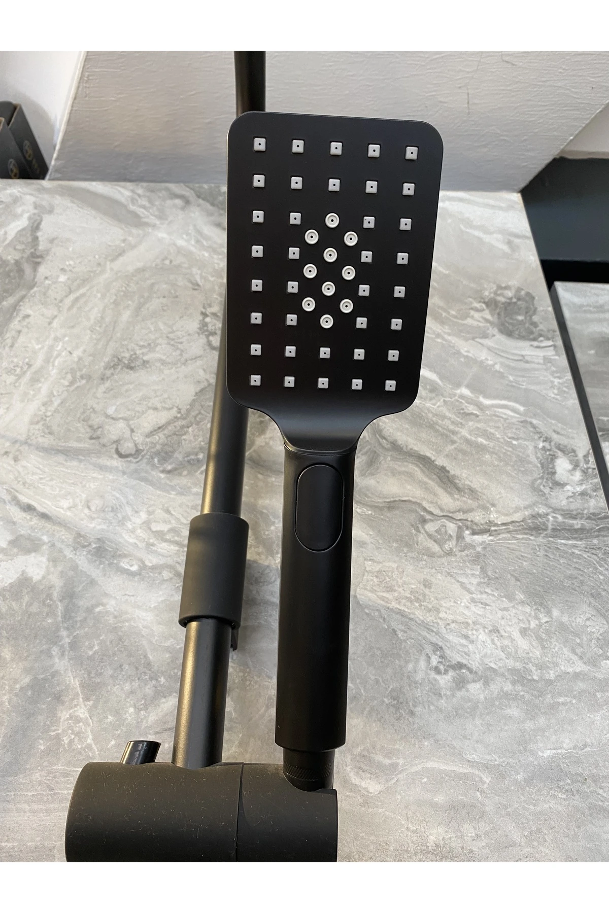 Siyah Duş Sistemi Mat Siyah Büyük Kare Tepe Set Büyük El Duşu Duş Başlığı Pirinç Malzeme