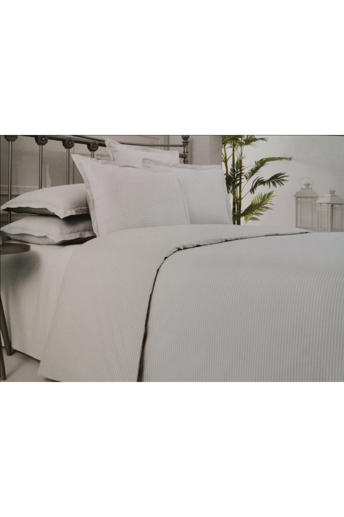 Solid Fancy Stripe Poplin Nevresim Takımı King Size V11-beyaz