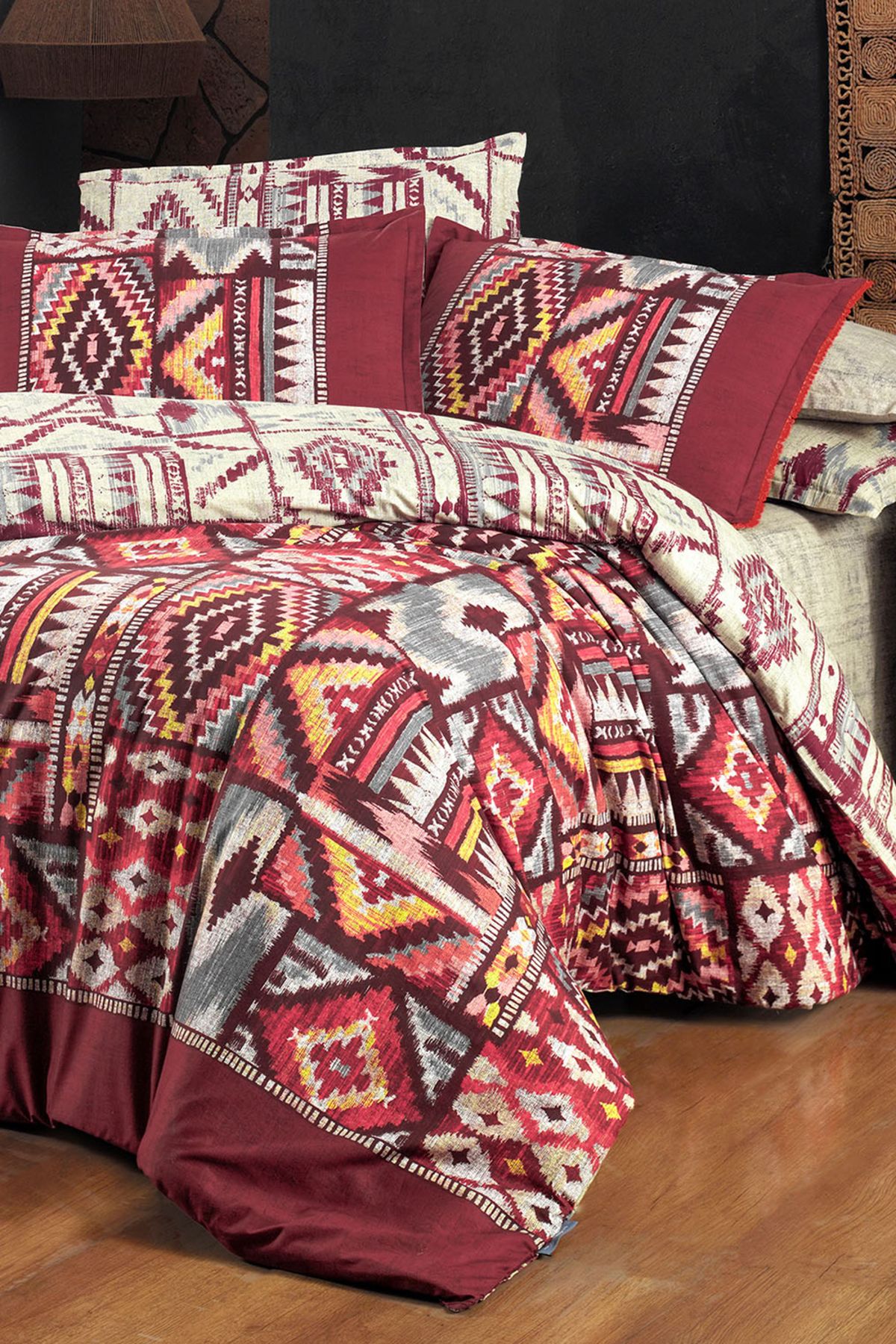 Gilya Bordo King Size (Battal Boy) %100 Pamuk Poplin Yıkamalı Çift Taraflı Nevresim Takımı