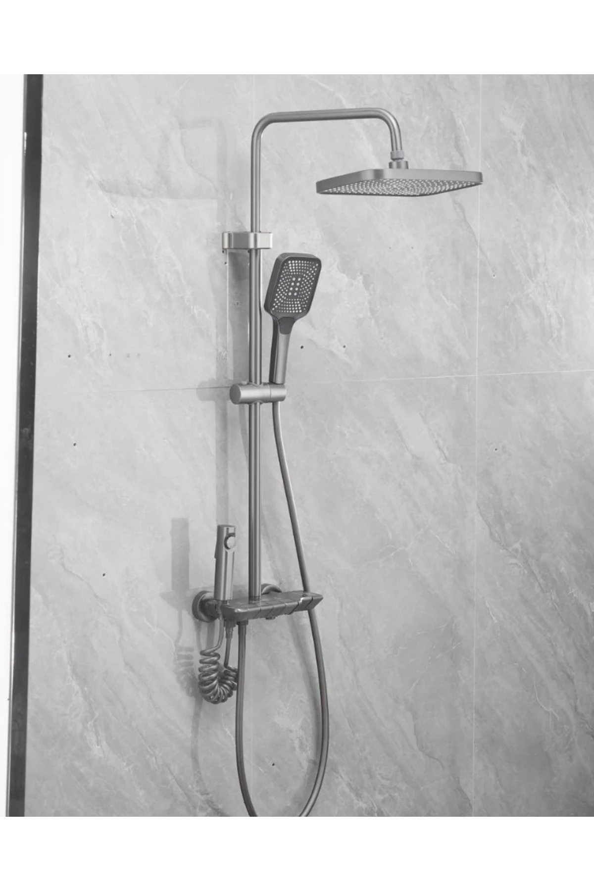 Antrasit Gri Tuşlu Piyano Duş Seti  2 Yıl Garantili Pirinç Materyal (Banyo Bataryası Dahil Set)