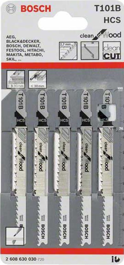 BOSCH - Temiz Kesim Serisi Ahşap İçin T 101 B Dekupaj Testeresi Bıçağı - 5'Li Paket