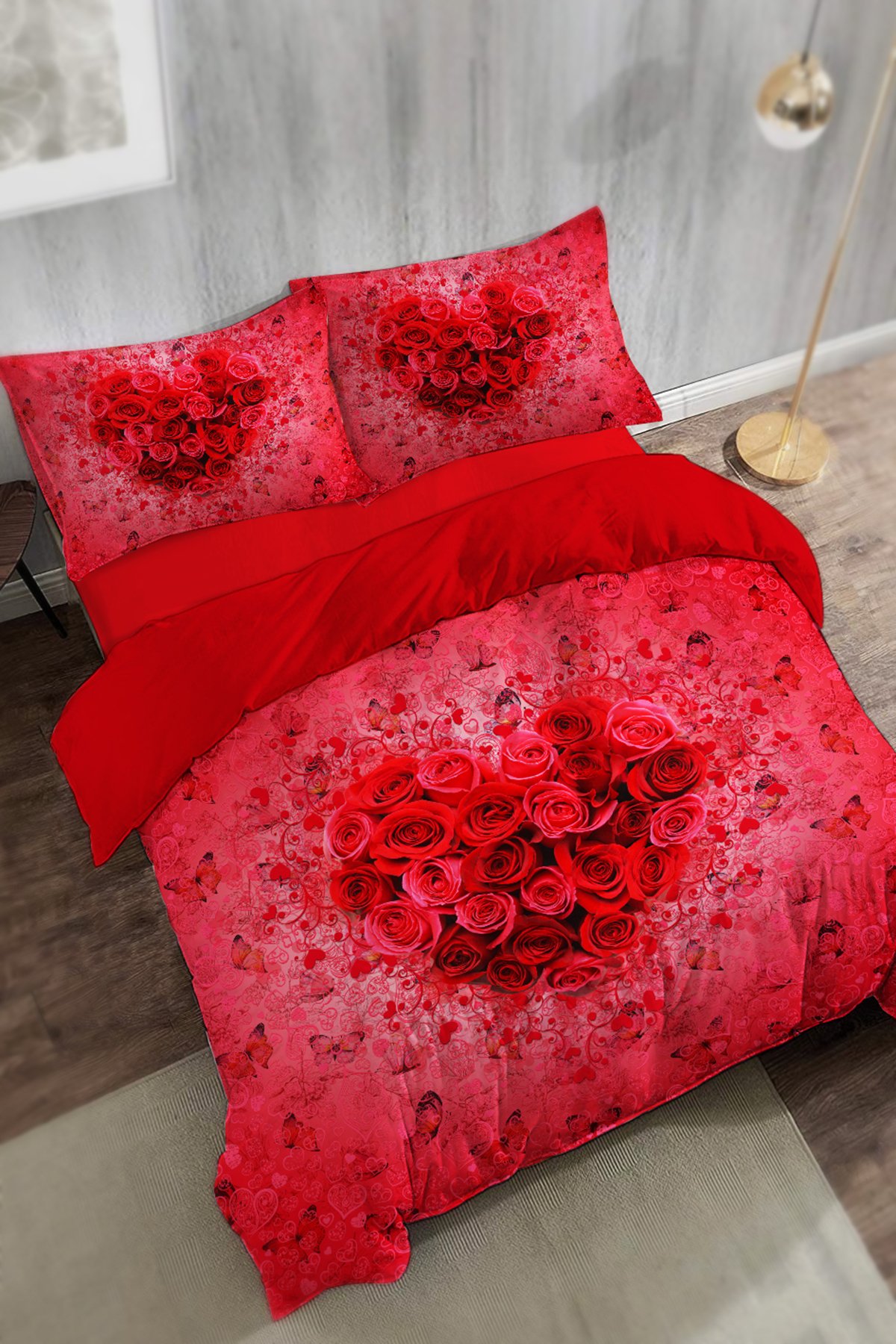 Kıng Sıze %100 Pamuk Saten Çift Kişilik Nevresim Takımı Love Art 220x240cm