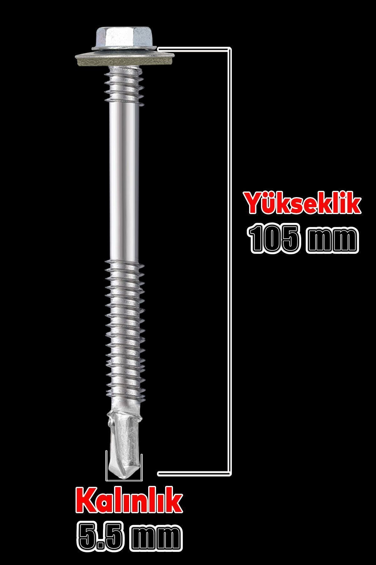 OZKUVVET Trapez Çatı Vidası 5.5x105 mm Paket 100 ADET Matkap Uçlu Sac Akıllı Vida Çatı Panel Metal Ağaç Vidas