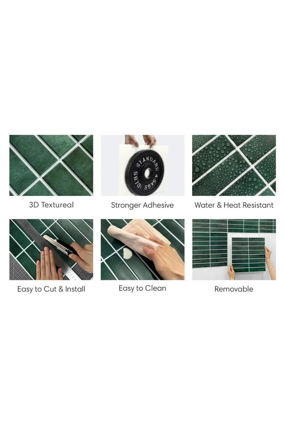 3d Yapışkanlı Duvar Kaplama Paneli Mutfak Banyo Salon Ofis 30×30cm Zümrüt Yeşili Epoksi 1 Adet