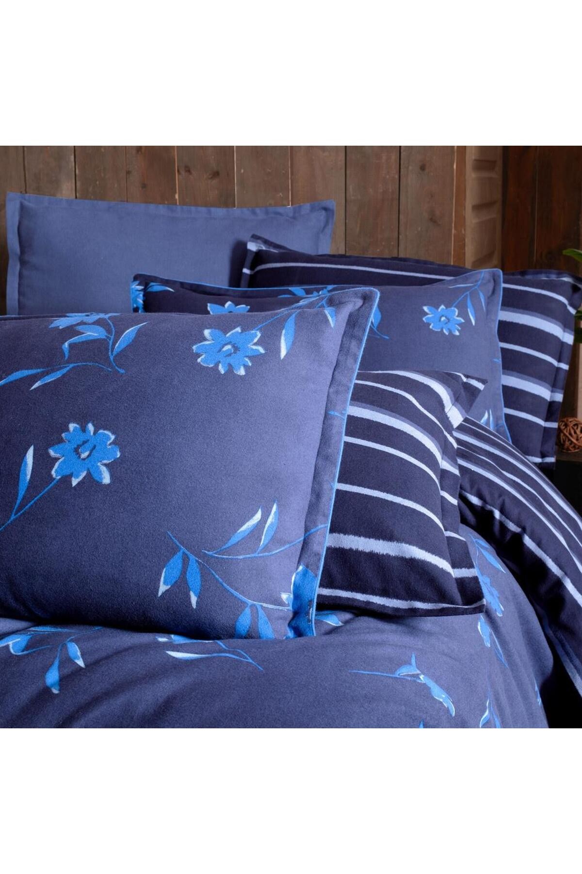 Renata King Size %100 Pamuk Flanel (Pazen) Nevresim Takımı Lacivert