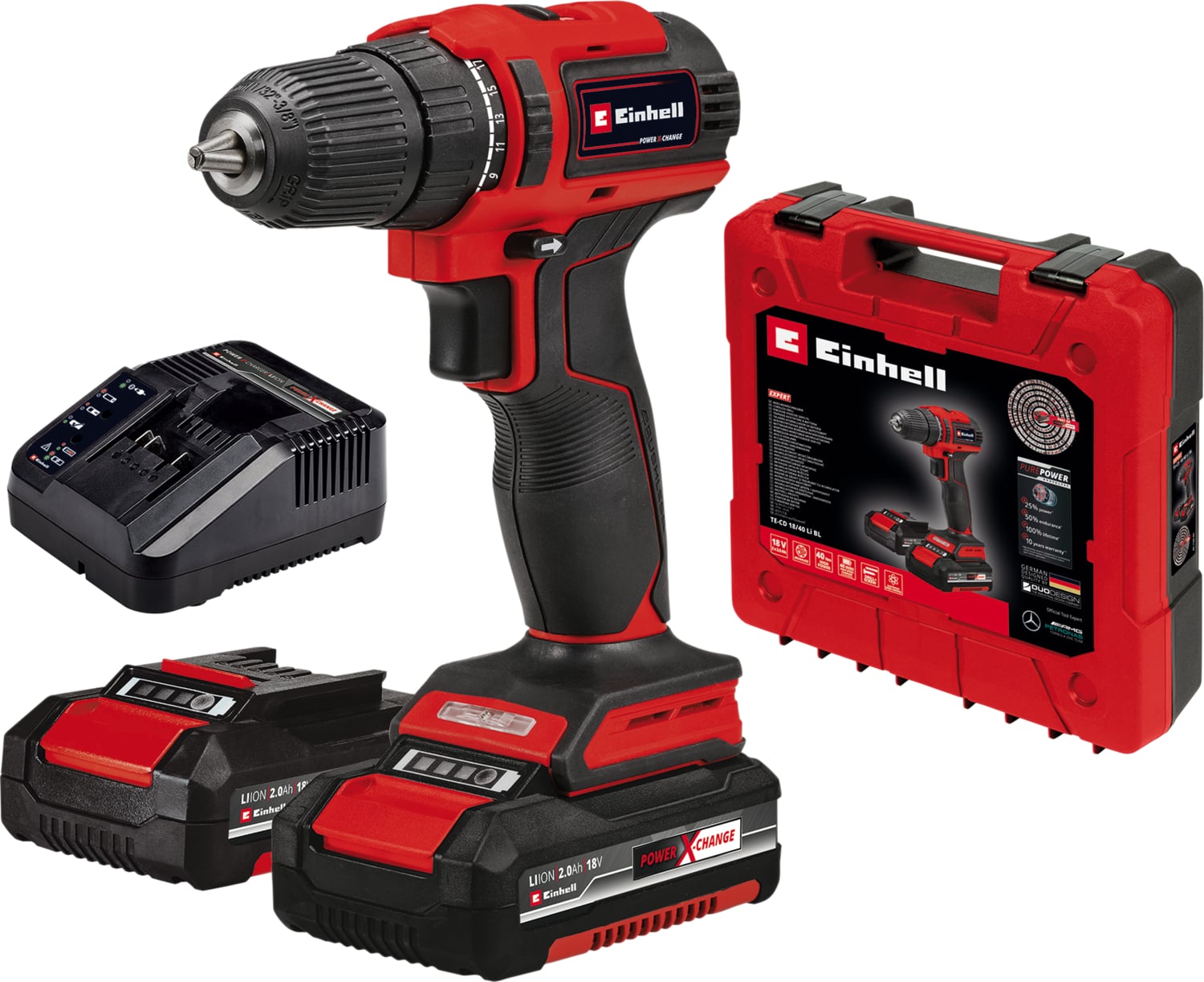 EİNHELL Akülü Vidalama TE-CD 18/40 Li BL (2x2,0 Ah) Power X-Change (Li-Ion, 18 V, 40 Nm, Kömürsüz Motor, 2 Vitesli Şanzıman, Devir Kontrolü, 2x 2,0 Ah PXC Akü ve Hızlı Şarj Cihazı) - 4513995