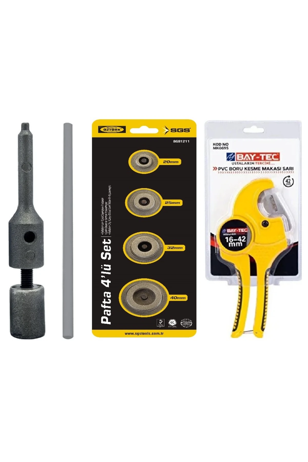 GÖNEN DÖKÜM TAMİR PAFTASI + PPRC BORU KAYNAK MAKİNE PAFTALARI 4 PARÇA SET + BORU KESME MAKASI 42 MM