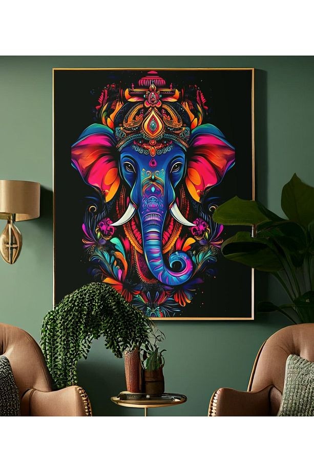 4mm Tamperli Uv Baskı Cam Tablo Ev Ofis Duvar Dekor Hediyelik Tablo fil etnik mandala