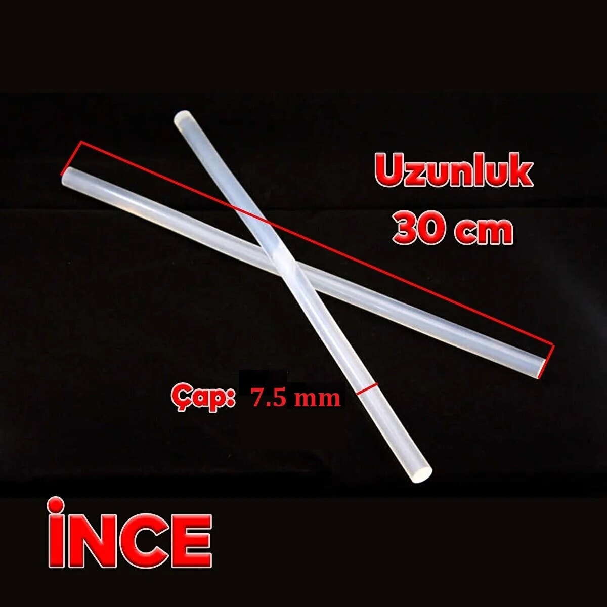 Ince Şeffaf Sıcak Mum Silikon 7.5mm 30CM 10 Adet
